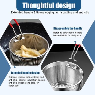 Набір сит для їжі з нержавіючої сталі WIYETY (2 шт.): сито для макаронів, корзина для фритюрниці, кухонне сито, Ø16см + Ø18см