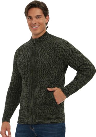 Чоловічий кардиган AOI RAY з блискавкою та стоячим коміром, в'язаний з тонкої пряжі, з двома кишенями, колір: чорний (L, суміш темно-зеленого)