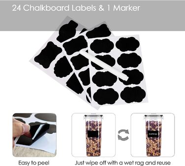 Набір контейнерів для зберігання Vtopmart 4L, 4 шт. з герметичними кришками, для круп, мюслі, BPA-free, з ручкою та етикеткою