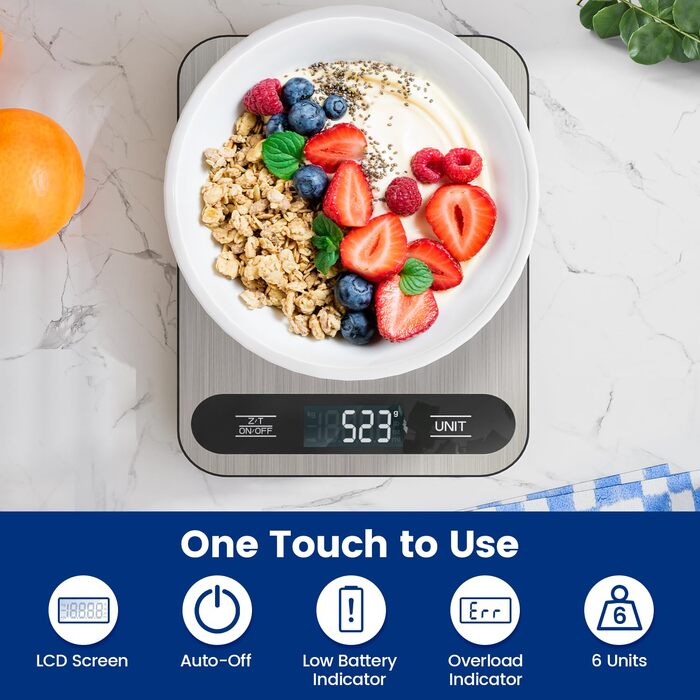 Електронні кухонні ваги Digitale з USB-C, високоточні ваги для продуктів до 15 кг (крок 1г), професійні кухонні ваги з функцією тари