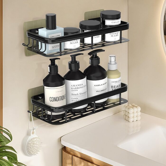 Полиця для душу Dealswin без свердління, 2 шт. Органайзер для ванної кімнати, полиця для зберігання та організації з великою місткістю, тримач для шампуню для душу та ванної кімнати (чорний)