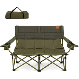 Крісло для кемпінгу на 2 особи Costway, розкладне, з регульованими підлокітниками, тримачами для напоїв та сумкою, вантажопідйомність 272 кг, для відпочинку, риболовлі, пікніків (зелене)