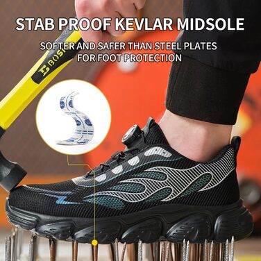 Черевики робочі чоловічі/жіночі Explorer 3.0 S3, чорні, з металевим носком, дихаючі, з швидкою застібкою, 46 EU