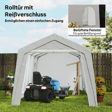 Outsunny Garage Tent, waterproof tent garage with doors, windows, anti-dust bicycle cover, shed, tool tent, storage shed for outdoor use, patio, garden, approx. 300 x 600 x 250 cm, Light Grey | Aosom