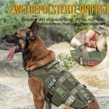 Шлейка для собак OneTigris AIRE MESH, великі породи, тактична, анти-тяга, з 2 ручками, регульована, дихаюча, зелена L (Обіх: 45-63см, Груди: 68-91см)