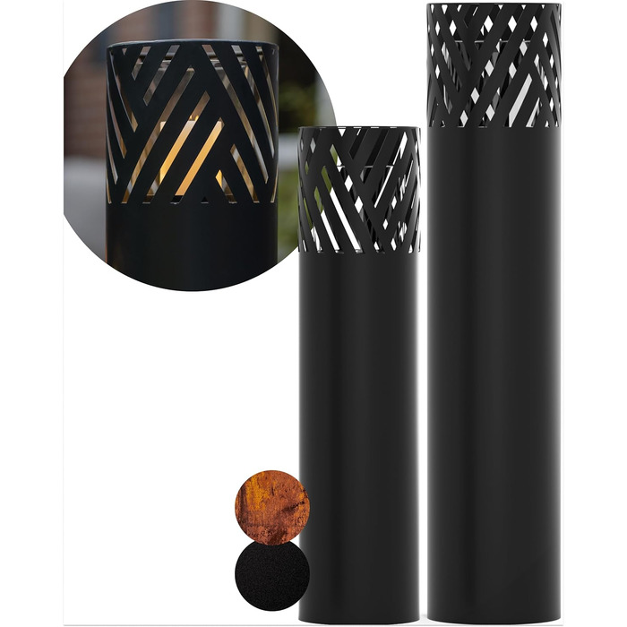BENTSON Lantern Post Set of 2 | Decorative Post for the Garden in Rust Industrial Design | Lantern for Outdoors and Indoors | Includes Candles | Oriental | 95cm + 75cm (Anthracite (Stripes))