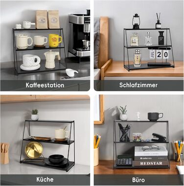 PUERSI Coffee Mug Holder, Coffee Mug Shelf for Countertop, Cup Stand Metal, 3-Tier Cup Holder for Coffee Bar, Coffee Station Accessories, Cup Organizer for Kitchen, Counter, Cafe - Black