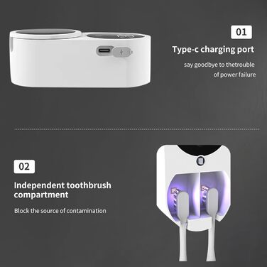 maxant UV Toothbrush Sanitizer Case, Toothbrush Holder, Organizer, Bathroom, Toothbrush Holder, Wall Mount, with Sterilizer Function, for Travel and Family