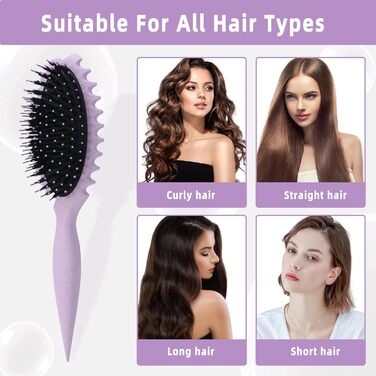 Льок-щітка, універсальна для чоловіків та жінок, для кучерявого волосся, безшумна, підходить для всіх типів волосся (кучерявого та гладкого) - фіолетова