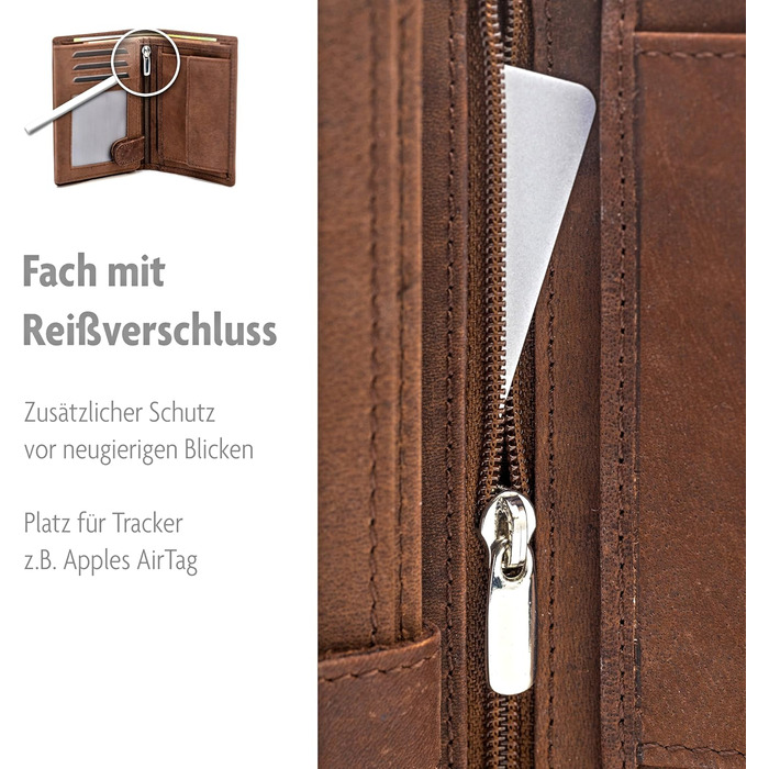 Fa. Volmer® Leather Wallet made from genuine buffalo leather | Large Wallet for Men & Women | RFID protection tested by TÜV in Brown (Iron) color