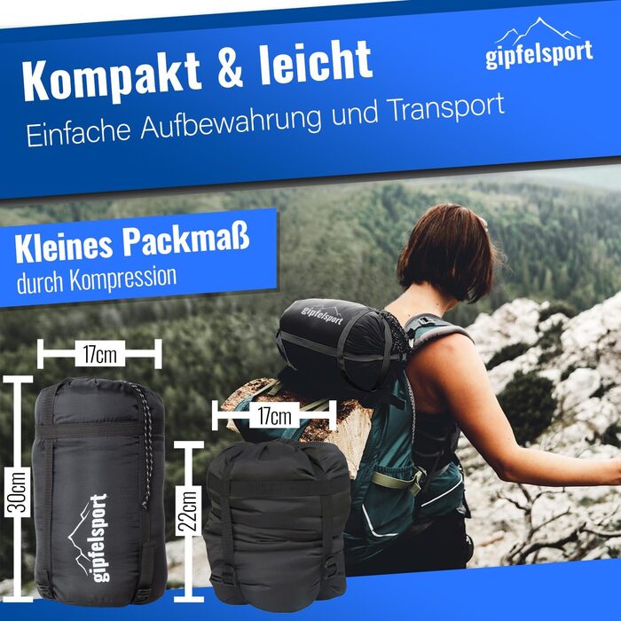 Сплячий мішок Gipfelsport Ultraleicht 4 сезони [-20°C до 15°C] | Чорний/Зелений, ультралегкий, для трекінгу, кемпінгу та подорожей