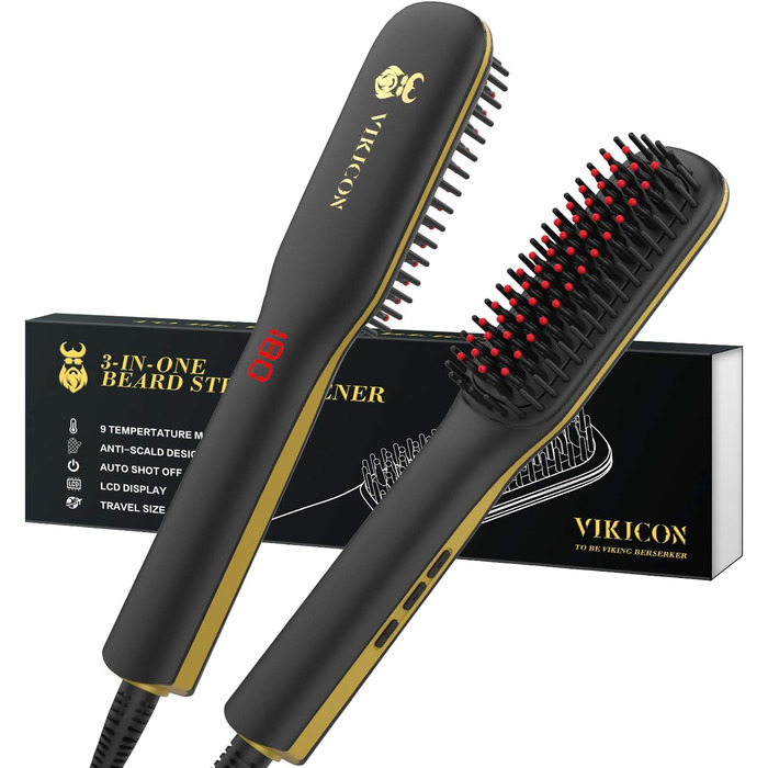 Електричний випрямляч для бороди чоловічий з LED-дисплеєм, керамічний та іонний, для подорожей та дому