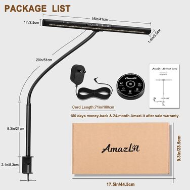 LED лампа настільна AmazLit з доглядом за очима, регульована яскравість та колірна температура, без відблисків, з жестами, пам'ять, 12W, чорна
