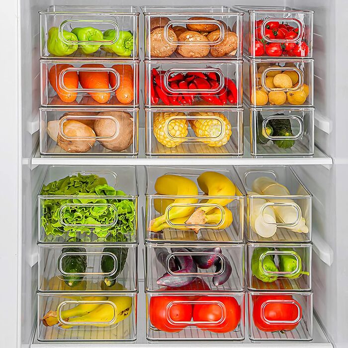 Stackable Refrigerator Organizer, Storage Box Kitchen Organizer, Pantry Food Container Transparent Containers for Refrigerator, Kitchen, Cabinets
