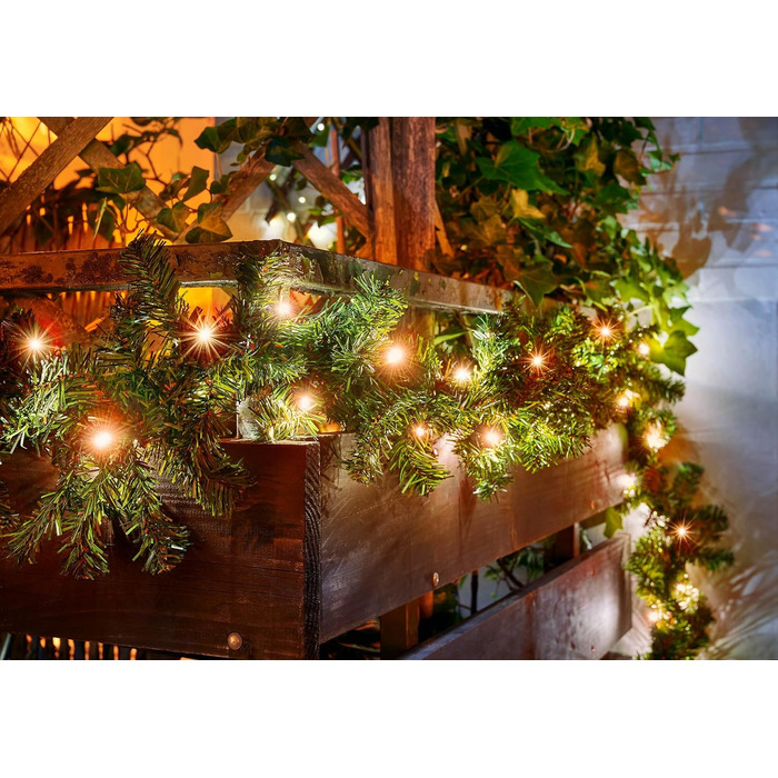 Декоративна гірлянда з LED-підсвічуванням 5 метрів, 80 LED, розширювана, на батарейках, з таймером, шнур 10 метрів, для дому та саду, штучна, тепле біле світло