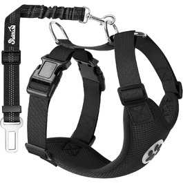 Шлейка для собак SlowTon з кріпленням для авто, двошаровий дихаючий матеріал з латексу, підходить для цуценят та спорту (Чорний, XS)