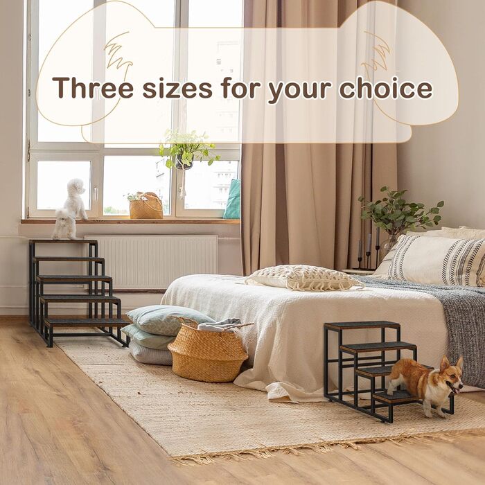 Сходинка для тварин до вікна, багатоярусне ліжко для собак зі сходинками, 4-ступенева сходинка для високих ліжок для маленьких собак та котів (Коричнева, 5 сходинок)