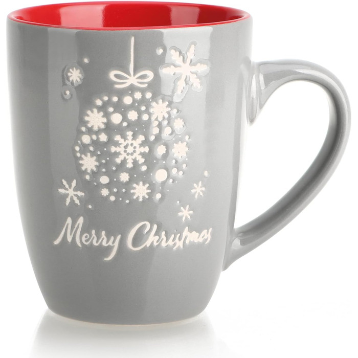 4 чашки для кави Com-Four® з кераміки, 250 мл, святковий дизайн (червоний/сірий/зелений/синій)