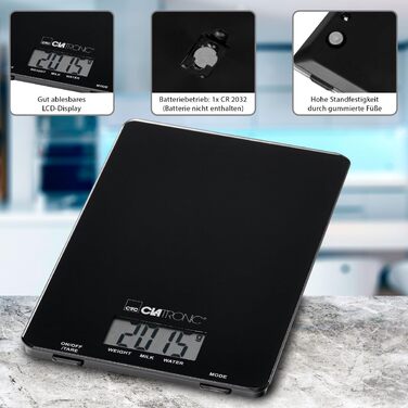 Кухонні ваги Clatronic KW 3626: скло, до 5000 г, тара, LCD-дисплей