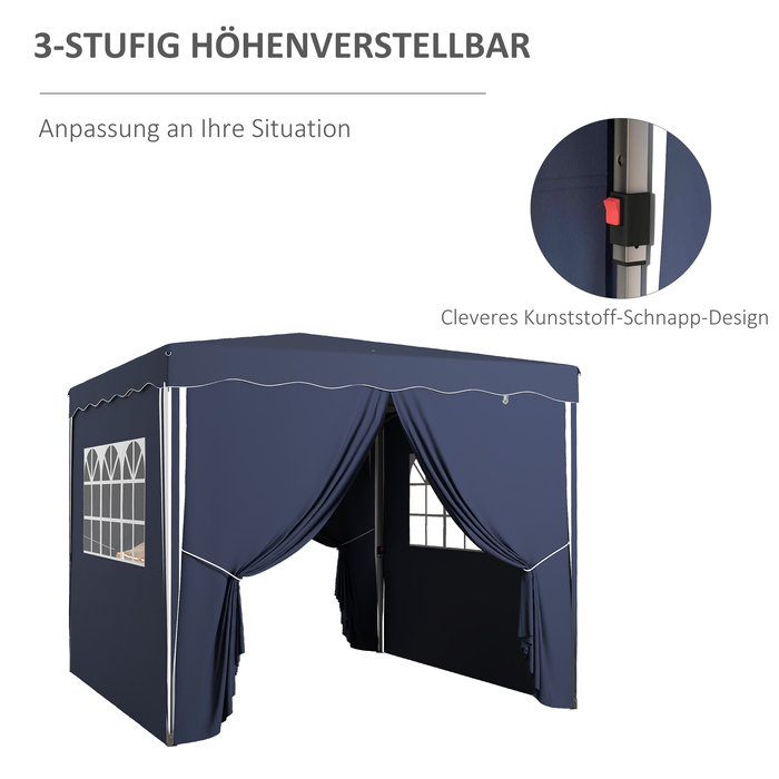 Outsunny Folding Gazebo 3 x 3 m with Side Walls & Windows, UV Protection, Garden Gazebo for Parties, incl. Carry Bag, Blue
