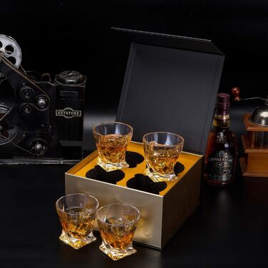 KANARS Whiskey Glasses Set, Lead-Free Crystal Glasses, Whiskey Glass, Beautiful Gift Box, 4-Piece, 300 ml, High Quality