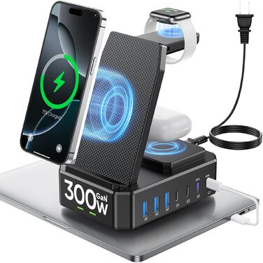 Універсальна бездротова зарядна станція 10-в-1, 280 Вт USB-C для iPhone, MacBook, Android, GaN III PD 65 Вт швидка зарядка