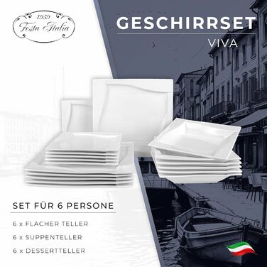 Сервіз посуду на 6 осіб, 18 предметів: тарілки з порцеляни, білий сервіз, набір тарілок та мисок, сучасний сервіз