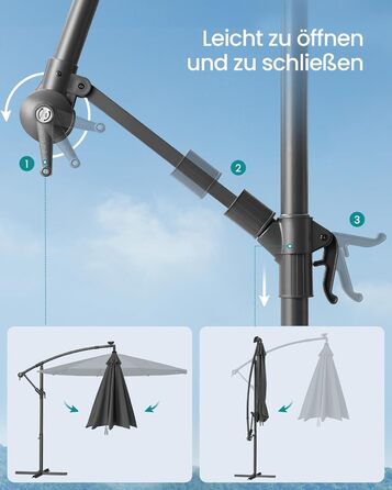 SONGMICS Patio Umbrella with LED Solar Lighting, Market Umbrella 300 cm Diameter, 32 LED Lights, with Stand, Sun Protection Balcony, Balcony Umbrella, UPF 50+, with Crank, for Terrace, Garden, Grey GPU118G01
