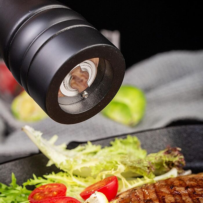 Salt and pepper grinder, wooden pepper grinder set salt pepper mill kit manual mills solid with strong adjustable ceramic grinding mechanisms 2 pieces 8 inch (K 2 Black)