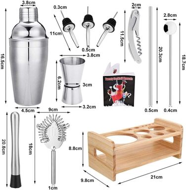 Набір для приготування коктейлів 15 предметів, 550 мл, нержавіюча сталь, барменський набір, бартова аксесуар, подарунковий набір для дому