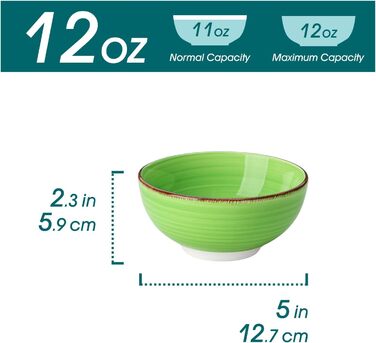 Vancasso Dessert Bowls, Stoneware, BONITA 6-Piece Bowl Set, 12Oz Salad Bowl, Bowl Set, Ice Cream Bowls, Ceramic Dipping Bowls, Colorful