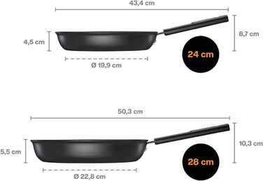 Сковорідки Fiskars Hard Face 24 см і 28 см, антипригарне покриття, для всіх плит, алюміній/пластик, набір 2 шт., чорні