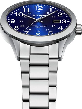 Годинник чоловічий LENQIN з нержавіючої сталі, аналоговий кварцовий годинник на зап'ястя, водостійкий 30M, стильний повсякденний годинник для чоловіків (01 - Сріблястий/Синій)