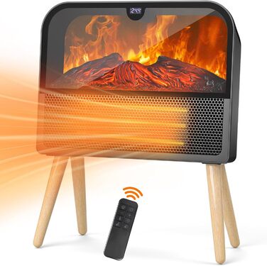 2000W Electric Fireplace with 3D Flame Lamp, Electric Heater PTC Ceramic Fan Heater with Remote Control, Heating Fan, LC Display, Energy Saving, Electric Heater for Bedroom, Living Room