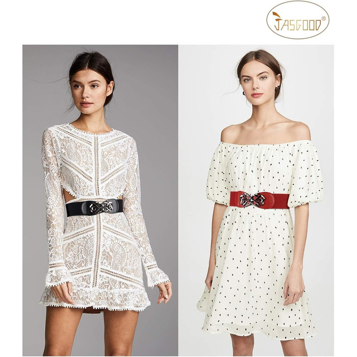 Жіночий широкий еластичний пояс JasGood (4 шт) - чорний, коричневий, срібний, червоний - для талії 71-87 см та 103-117 см