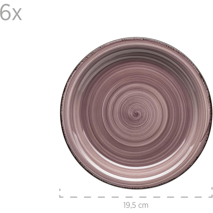 MÄSER Bel Tempo II Набір посуду для сніданку на 6 осіб, вінтажний стиль, ручне розмальовування, 18 предметів, кераміка, сірий (фіолетовий)