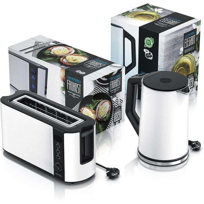 Набір чайник та тостер Arendo Edelstahl Schwarz, Чайник 1.5л з регулюванням температури, Тостер на 2 тости з LED-дисплеєм