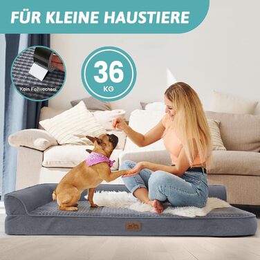 COZY KISS Orthopedic Dog Bed, 19cm Thick Dog Sofa for Medium-Sized Dogs, Removable and Washable Dog Couch, Non-Slip Bottom, Waterproof Inner Lining (Gris-L-Type, L(107 * 76 * 19CM)) (Gray-L-Type, M(91*69*19CM))