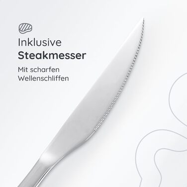 Stainless Steel Cutlery Set 12 Persons Essential with Steak Knives (72-Piece) - Dishwasher Safe, Silver Cutlery, Cutlery Set, Dining Cutlery, Cutlery Set 12 Persons - Table Cutlery for Home/Party