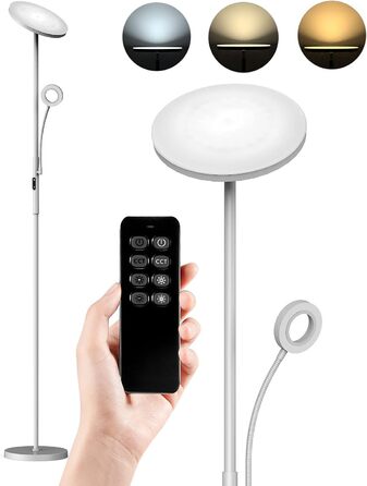 Світлодійна торшер Anten Klara з лампою для читання | Матова | 30W, регульована яскравість, пульт ДУ | 3 кольори світла | Безпечне регулювання яскравості | Світлодійна торшер для вітальні та офісу