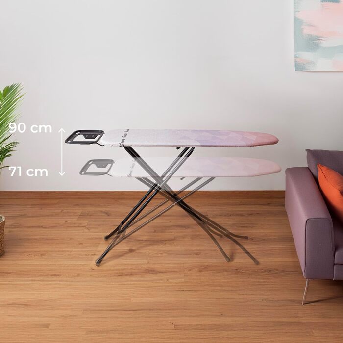 Прасувальна дошка Vileda Diamond з регулюванням висоти та покриттям з титану | Для парогенераторів, сертифікована TÜV | Велика поверхня 120x38 см, 3 роки гарантії, екологічна упаковка