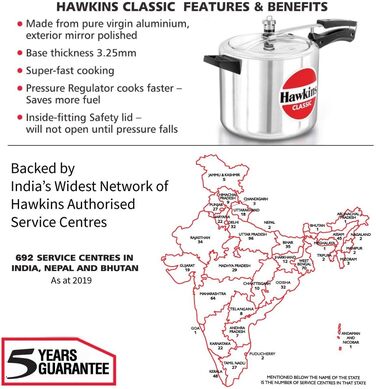 Скороварка Hawkins Classic CL40 з алюмінію, 4 л, компактна, срібна