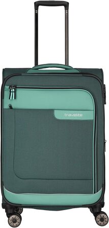 Travelite 4-Wheel Luggage Size L, Softshell made from recycled material, Luggage Series VIIA: Trolley with expandable gusset + edge protection, 77 cm, 91-103 liters (Trolley M extended (67 cm), Eucalyptus (Green))