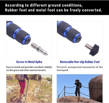 Штатив для камери FOSOTO з алюмінію, 5 секцій, 165 см, чорний + синій (сумісний з Canon, Nikon, Sony, Panasonic, DSLR)