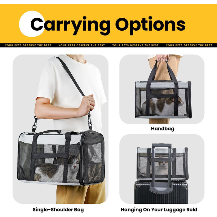 Транспортна переноска для кота Conlun, м'яка переноска з сіткою з 4 сторін, підходить для перевезень літаком, для кошенят та невеликих котів до 6 кг, складана переноска для собак, сіра, 51x31x31 см