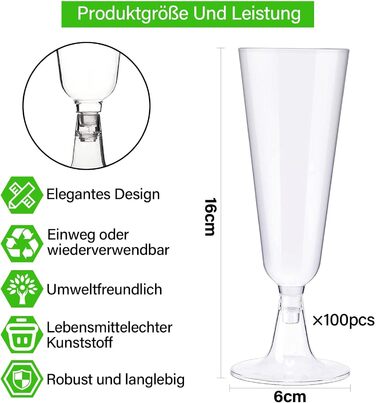 Сектанські келихи з пластику, 60 шт. - Прозорі келихи для шампанського, 160 мл. Ідеальні для вечірок та свят