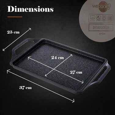 Гриль-пластина WECOOK! Ecochef Titan 37x25 см, алюмінієва, з антипригарним покриттям Quantanium, для індукції та всіх типів плит, знімні силіконові ручки, чорна