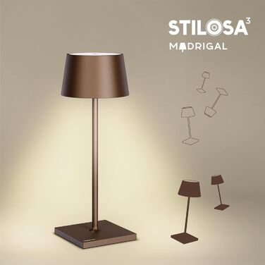 Стильна LED-лампа Stilosa на акумуляторі, бездротова, диммувана, з сенсорним керуванням, USB-C, для дому та вулиці, квадратна основа (30 см), бронза
