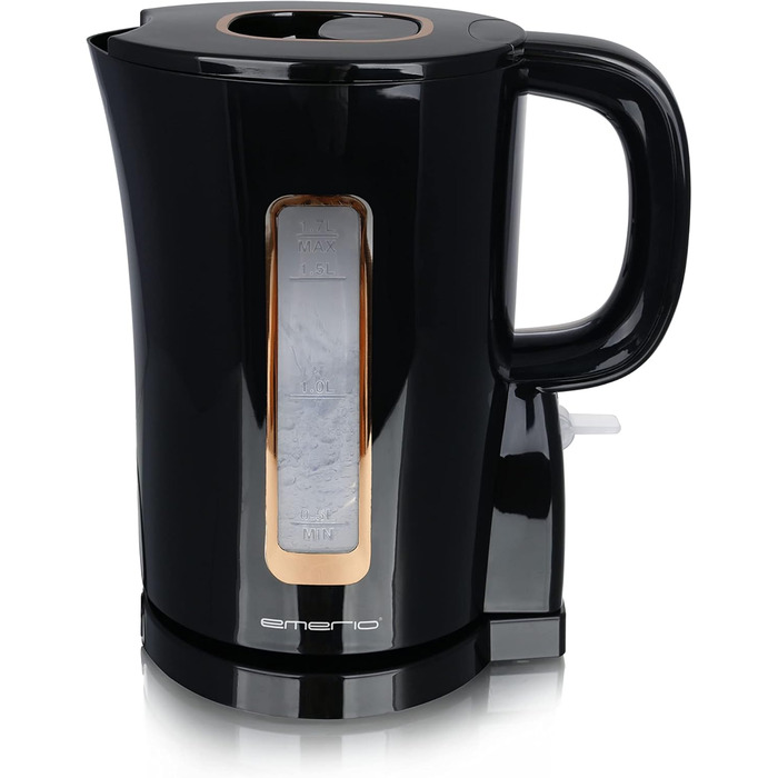 Електричний чайник Emerio WK-125130, 1.7 л, 2200 Вт, з нержавіючої сталі, без BPA, чорний/золотий