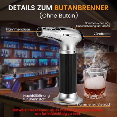 Набір для копчення коктейлів віскі з пальником, 6 смаків дерев'яної стружки, 2 склянки, 2 форми для кубиків льоду, набір для приготування бурбон Old Fashioned, подарунок для чоловіків, батьків, коханих (без пальника Butan)